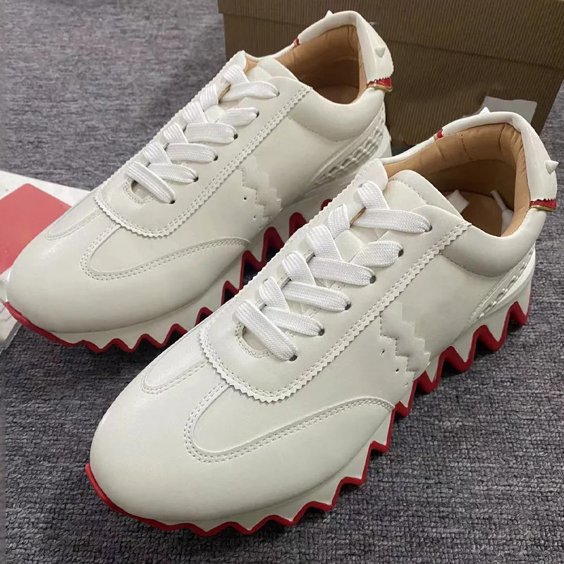 Fashion White Men's Lace Up Casual Leather Shoes Thick Soled Male All Seasons Matched Comfortable Walking Outdoor Sport Shoes