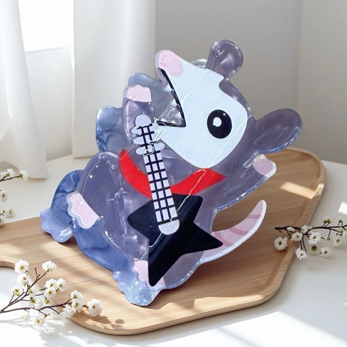 1pc acrylique dessin animé chantant guitare électrique souris pince à saisir, mignon épingle à cheveux créative Updo requin pince, pince queue de cheval personnalisée