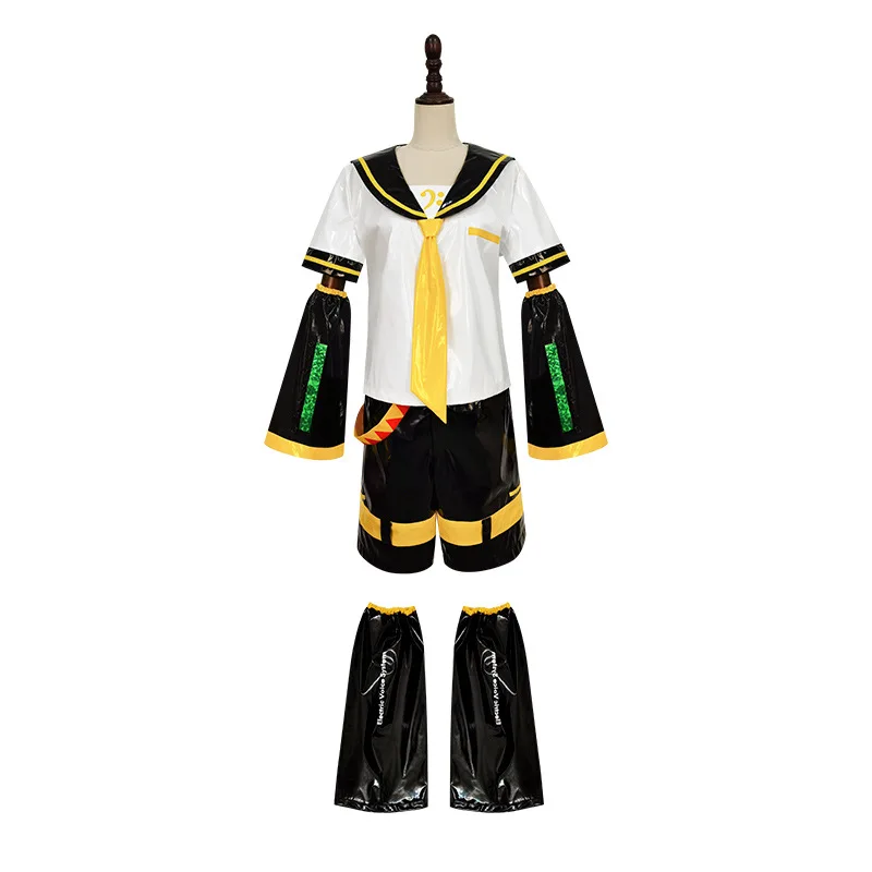 Anime Kagamine Rin Len Cosplay Costumes Uniform Japanese Kagamine Piapro Halloween Tops Shorts For Women Men Leggings Headwear