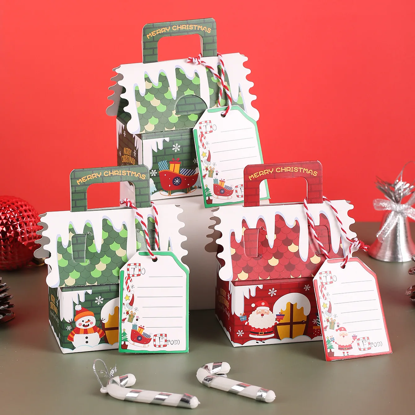 Christmas Cookie Box with Window Candy Chocolate Biscuit Packaging Boxes Xmas Gift Wrapping New Year Party Treat Box