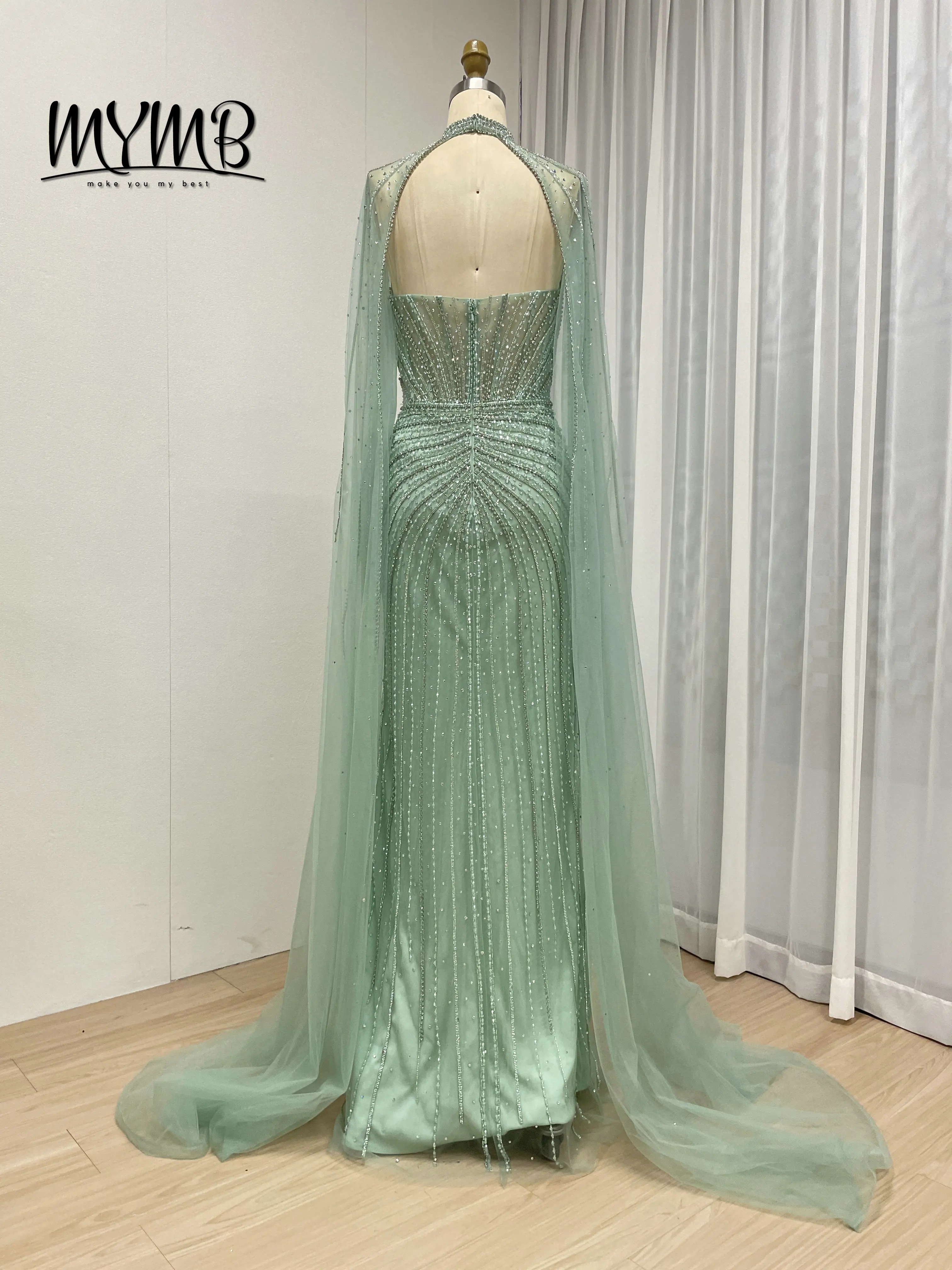 MYMB رائجة البيع نمط جديد مزين بكريستال مطرز رائع أنيق كيب الأكمام ثوب مسائي للمناسبات الرسمية MB40365C #4