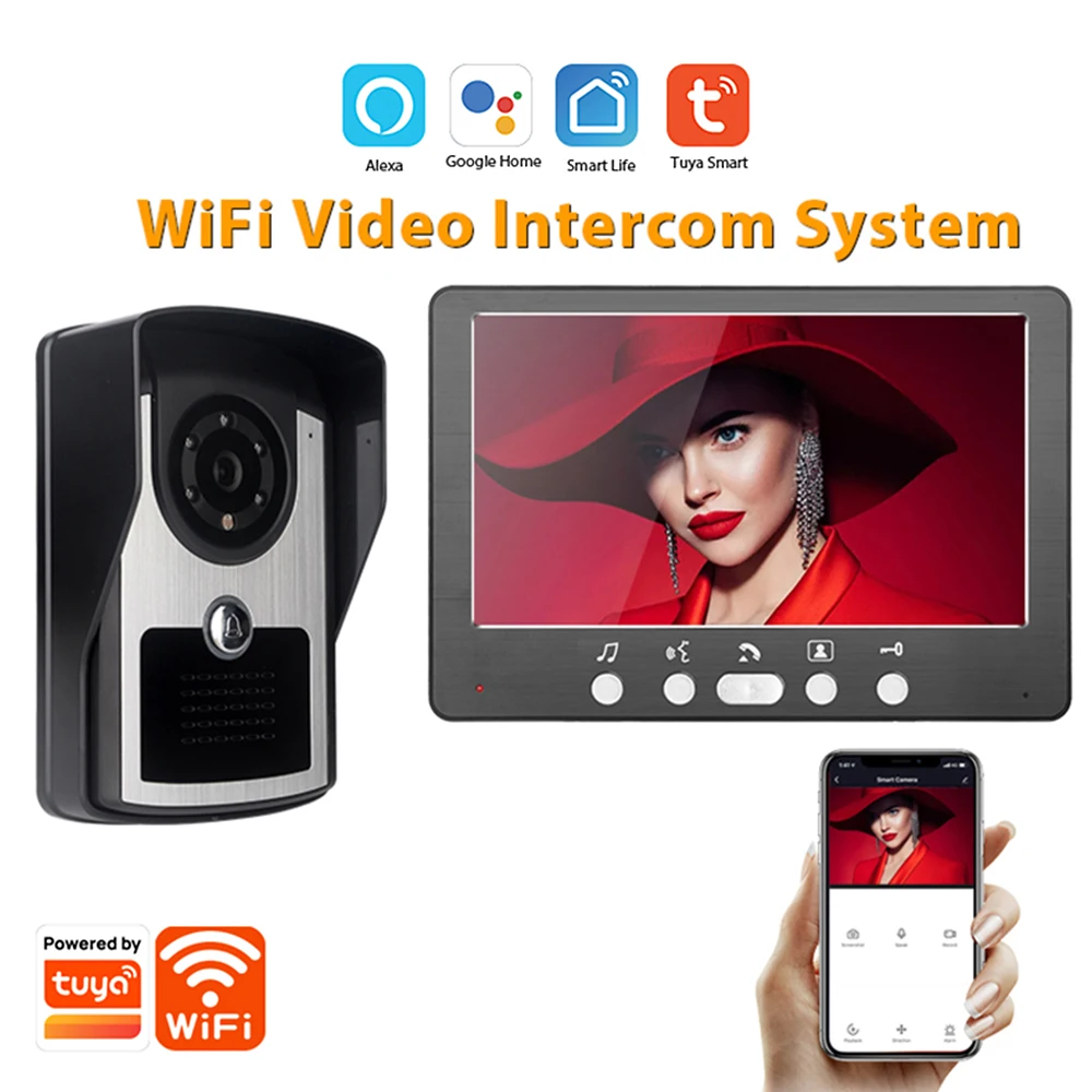 Smart WiFi Visual Doorbell Video Intercom Doorbell with Camera Video Doorbell 7 inch LCD Screen Support Remote Unlock TUYA APP