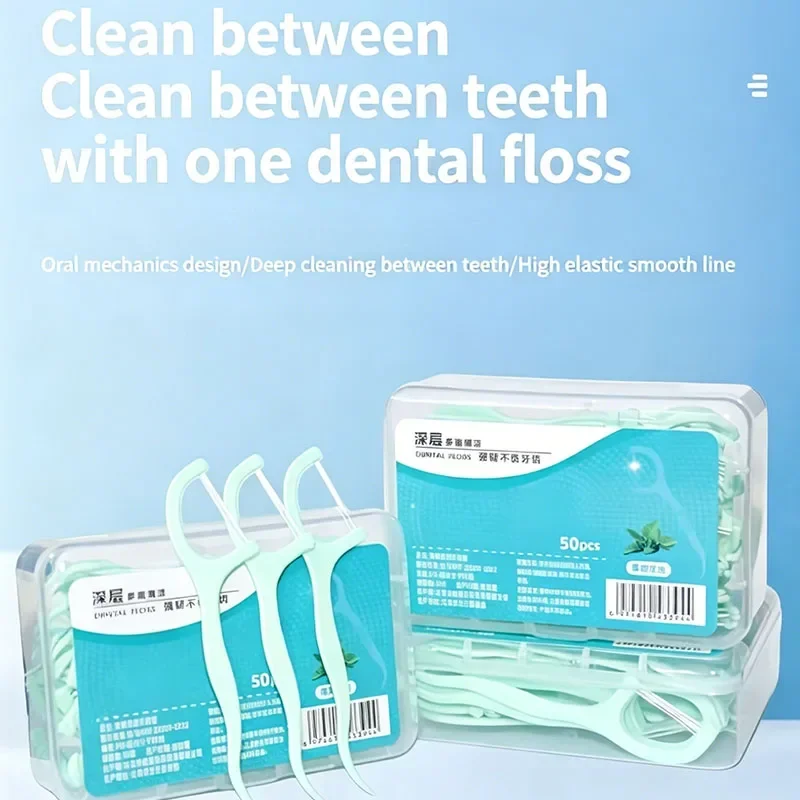 1/2/4packMint Double Line Dental Floss Picks Portable Boxed Disposable Tooth Floss Stick Deep Clean Oral Care Teeth Cleaning Flo