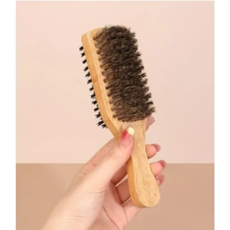 1PC Men Boar Bristle Hair Brush S/M/L Natural Wooden Wave Brush for Male Beard Hairbrush Dual-purpose Double-sided Beard Brush