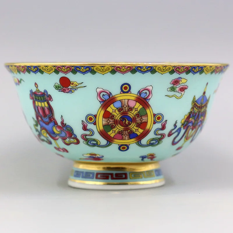 Enamel Porcelain Green Land Gold Painting Eight Treasure Bowl Qianlong Porcelain Antique Porcelain Bowl Rice Bowl Tribute Bowl