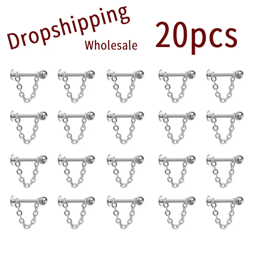 

20pcs Pack Punk Stainless Steel Chain Lip Stud Piercing Ashley Cartilage Stud Earrings Body Jewelry Dropshipping Wholesale