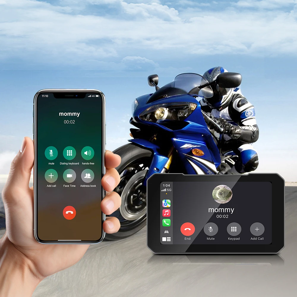 5” Portable Wireless CarPlay Moto Digital Motorcycle GPS Navigation  Screen Android Auto