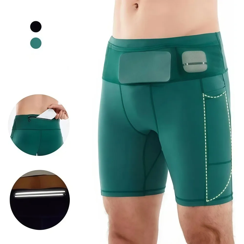 Multi-Pockets Marathon Running Shorts Moisture Wicking Quick Dry Outdoor Sports Short Breathable with Waist Pack