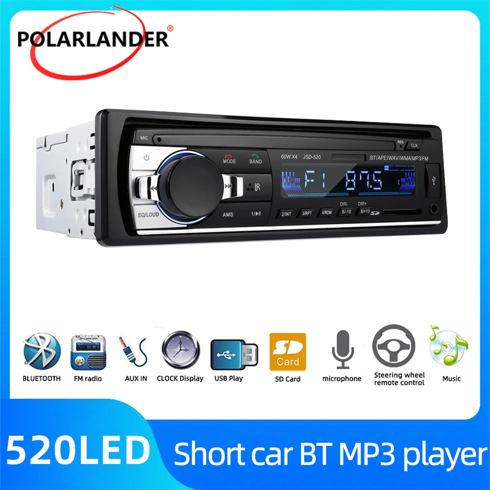 

1 DIN Automotivo Radio FM Bluetooth MP3 Audio Player Bluetooth Hands-free Calls USB/SD In Dash Aux Input Stereo Receiver