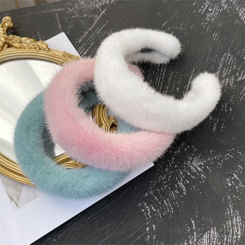 2023 Hot Sale Women Luxury winter 100% Real Mink Fur Headbands High Quality Real Fur Hair Band Lady Fashion Hair Hoop Furry Gift