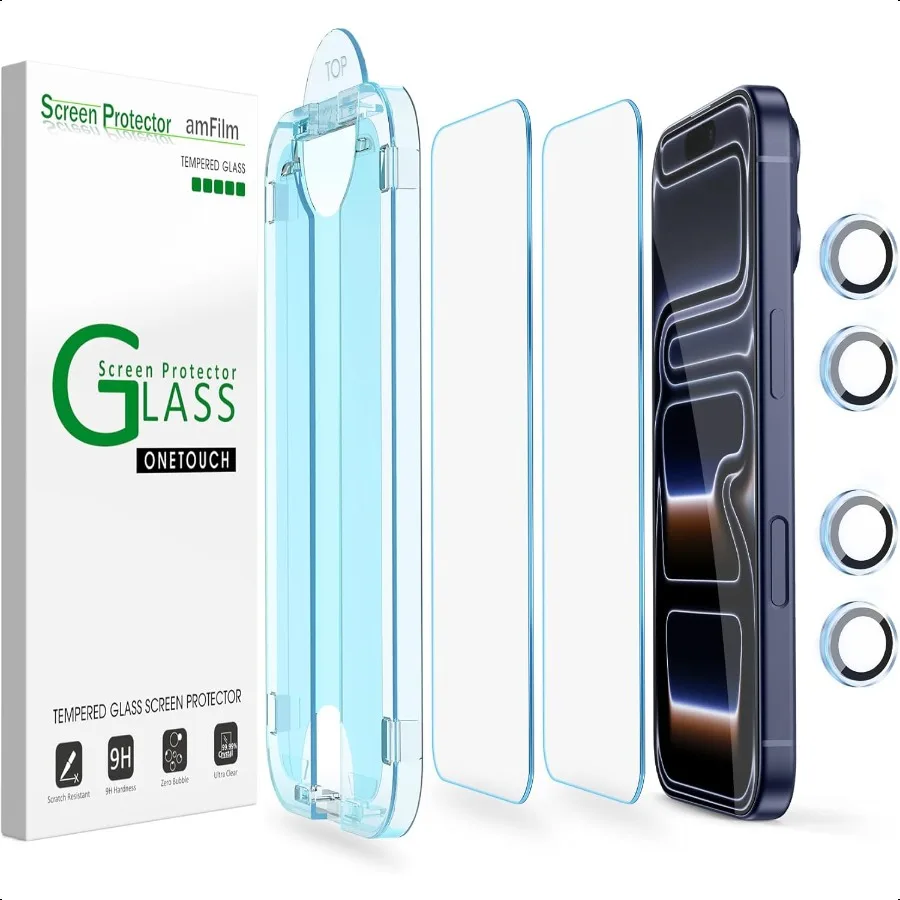 

Защитная пленка OneTouch для iPhone 17 Pro Max 6,9 дюйма + Защитная пленка для объектива камеры, установка с автоматическим отверстием, без пузырьков, 9H + MilitaryGra