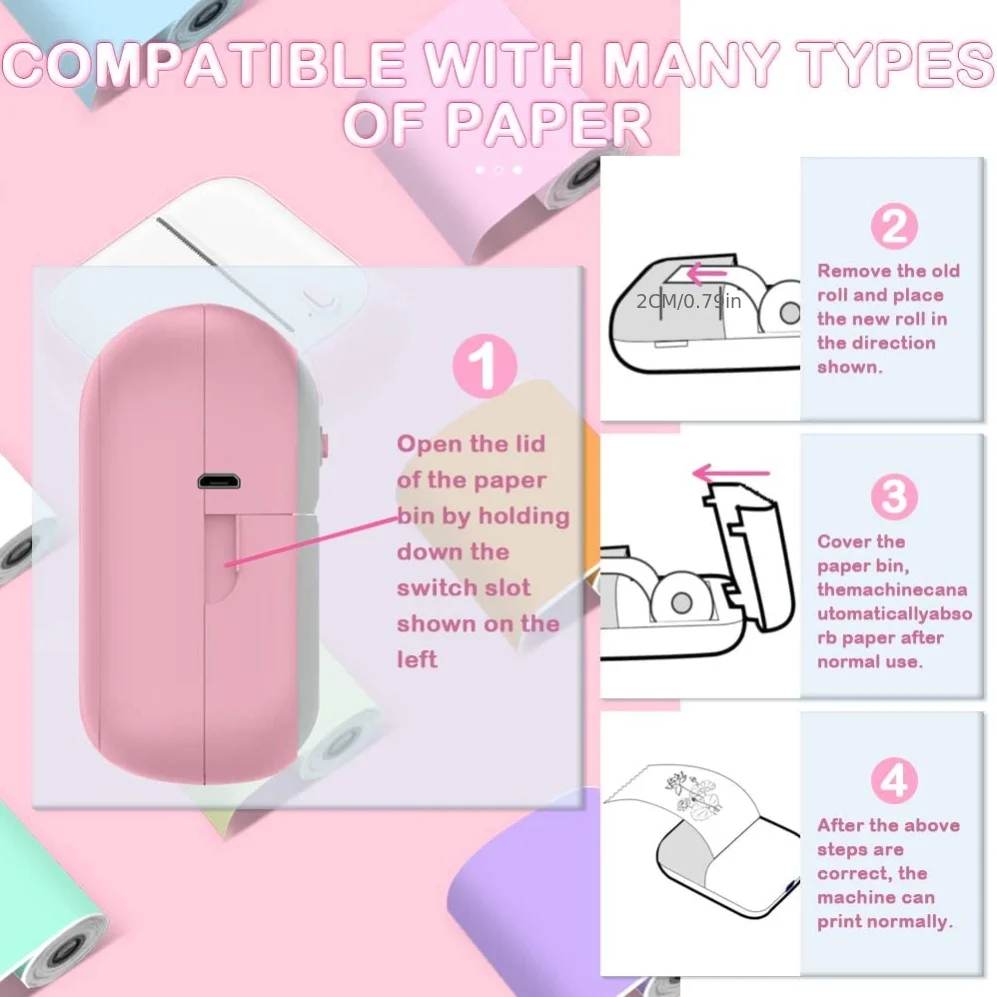 Мини-фотопринтер для IPhone/Android,1000 мАч