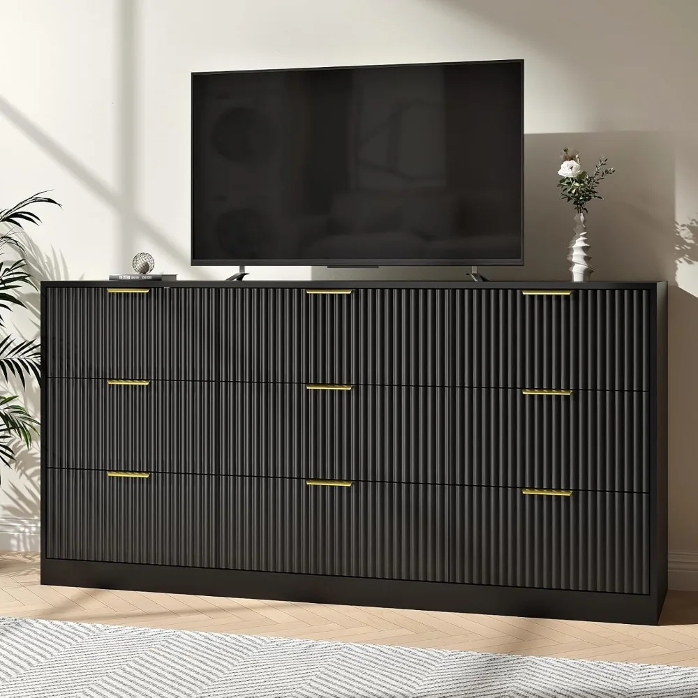 

Dresser for Bedroom with 9 Drawer, 63” Long Black Dresser Modern Chest of Drawers with Metal Handle, Wood TV Stand Storage Organ