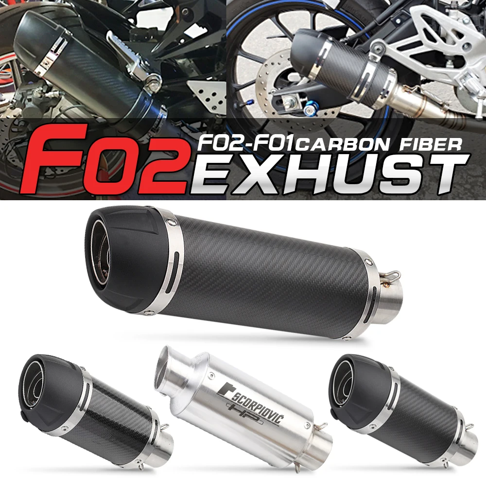 E-Mark Universal Motorcycle Real Carbon Fiber Slip On Exhaust Pipe Muffler Escape for Most Motorcycle Color Laser Logo