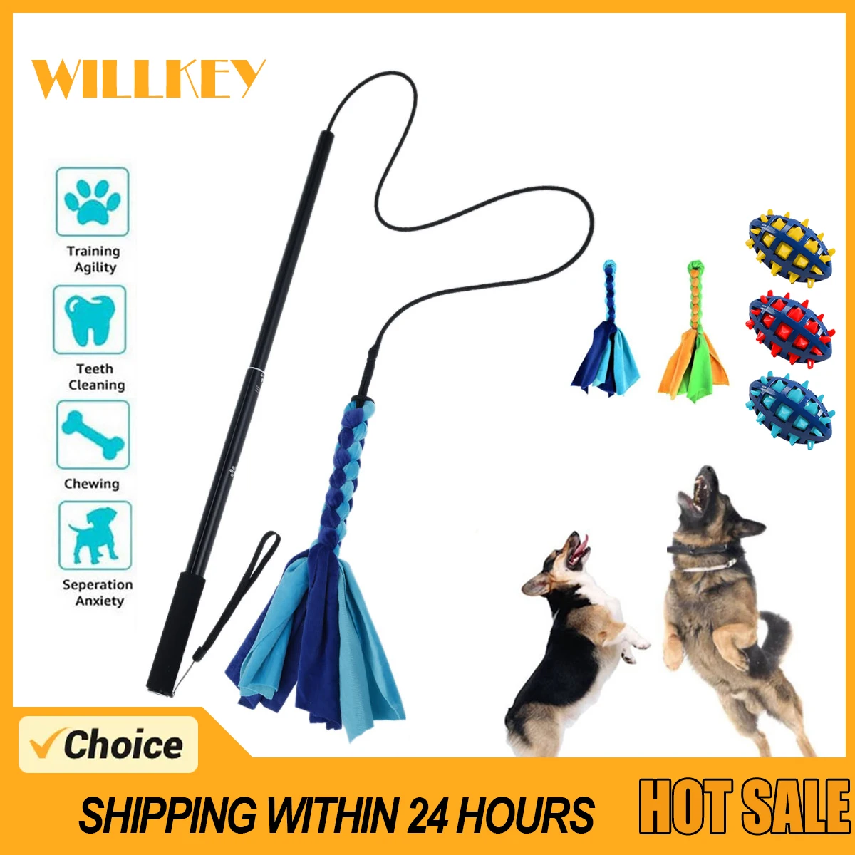 Retractable Dog Stick Interactive Dog Toys Extendable Flirt Pole Funny Chasing Tail Teaser And Exerciser For Pets Outdoor Toy