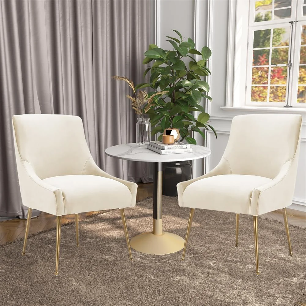 

Velvet Upholstered Dining Chair with Gold Legs, Set of 2 Mid Century Modern Accent Chair for Dinning Room，Bedroom