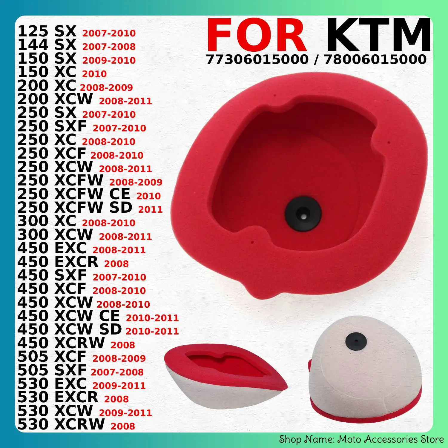 OEM:77306015000 Motorrad-Luftfilterteile für KTM 300 450 EXCR 505 530 XCRW 250 SXF XCF XCFW CE 125 SX 144 150 XC 200 XCW