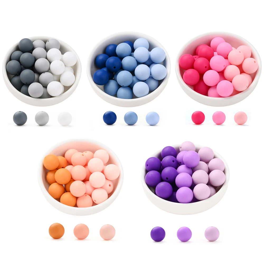 60 Pcs15mm Colored Silicone Beads Food Grade Teething Beads For DIY Nursing Baby Toys Pacifier Clip Necklace Making Supplies