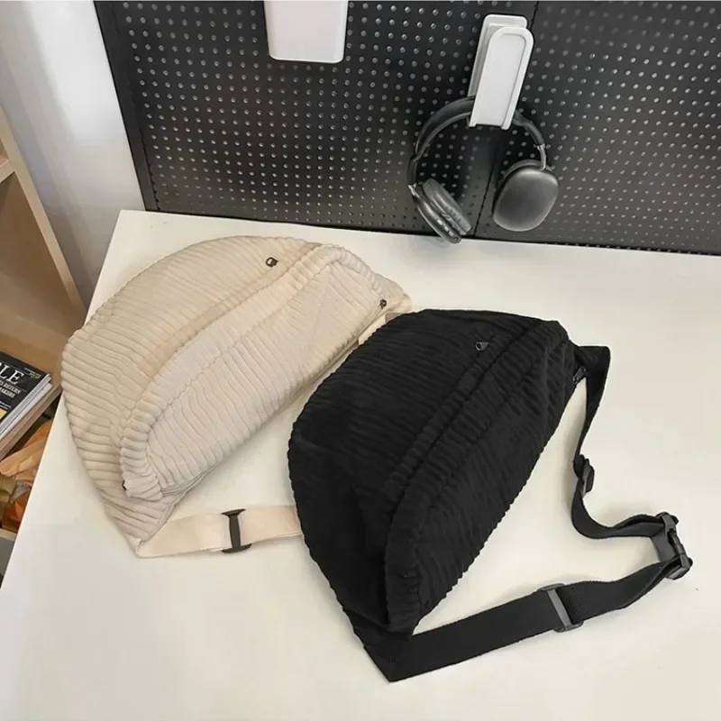 Large Capacity Corduroy Women Waist Pack Casual Fanny Pack Academic Style Chest Bag Unisex Shoulder Crossbody Bag Waist Belt Bag