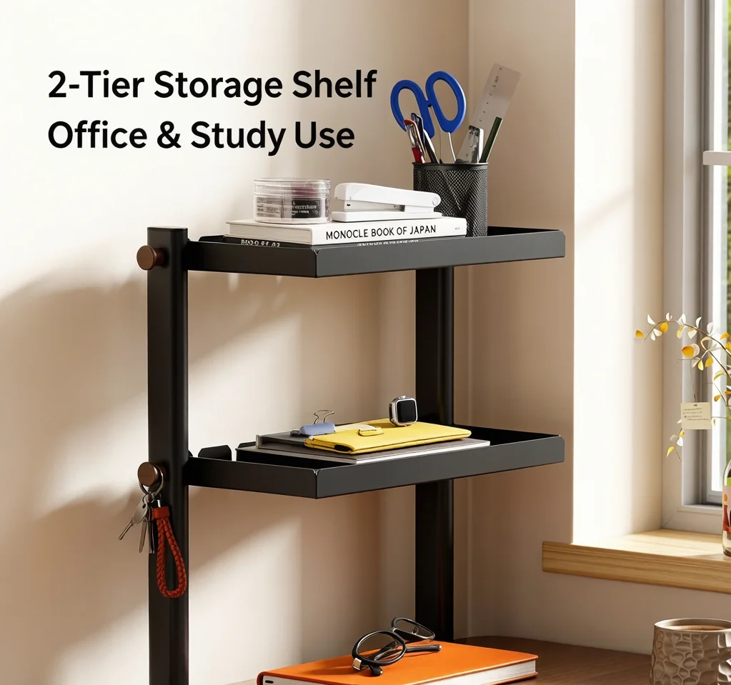 2-Tier Clamp On Desk Shelf No Drill Desktop Storage Rack Home Office Stationery Book Organizer Space Saving Small Display Stand