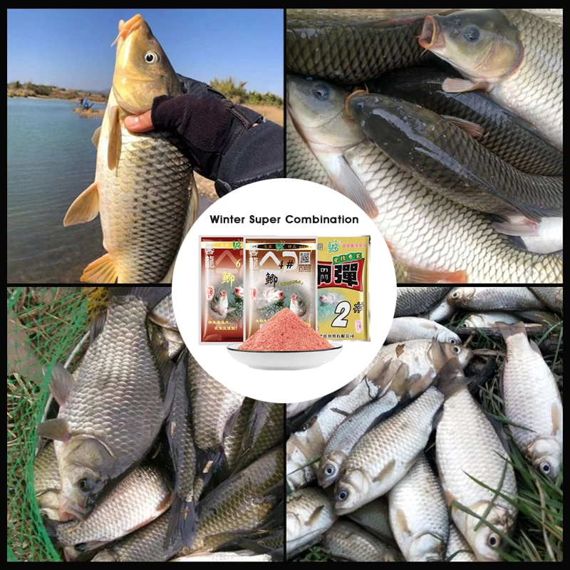 Huashi Winter Bait Combination Outdoor Fishing 2 # 4 # 6 # Crucian Carp Bait Spring Set Winter Bait Combination with Rich Fish Luring Fish Food