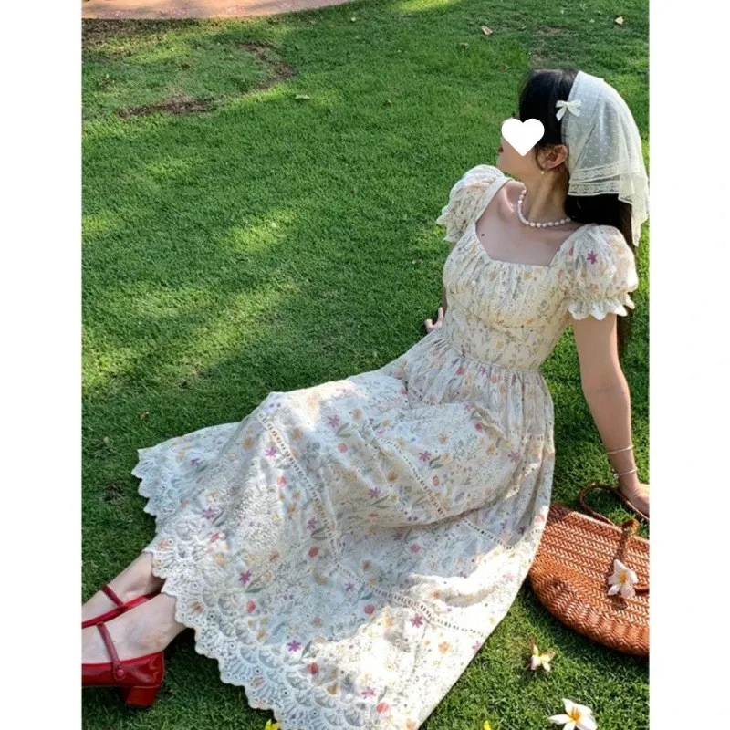 Romántico Country Sle Estampado floral Línea A Dr Bubble Sve Verano de las mujeres Nueva Faion Streetwear Poliéster Nylon Cosit...