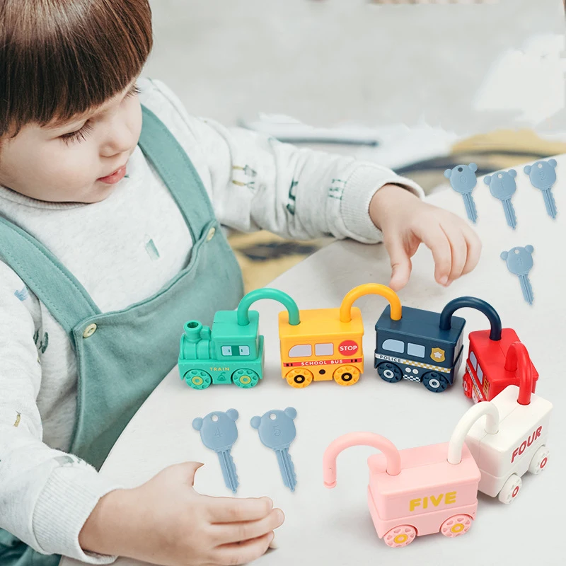 6Pcs Kids Learning Lock Unlock Car Toy with Keys Kids Montessori Educational Toys Learning Locks Matching Games Toy Gifts