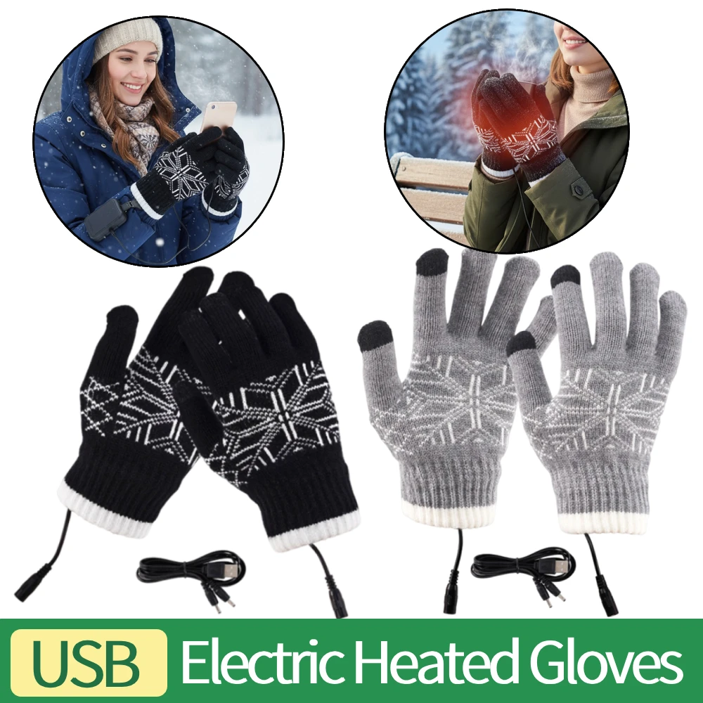 

1 Pair USB Thicken Cycling Glove Anti-Slip Motorcycle Thermal Gloves Wear Resist Soft Heating Gloves for Outdoor Camping Hiking