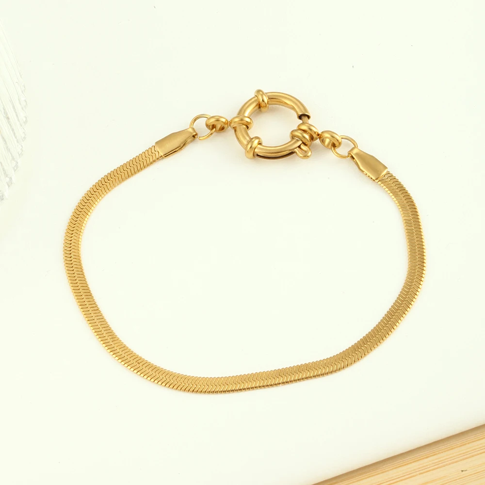 Stainless Steel Can Be Opened Spring Clasp Bracelet For Women Gold Color Bangle Long Chain Excellent Quality