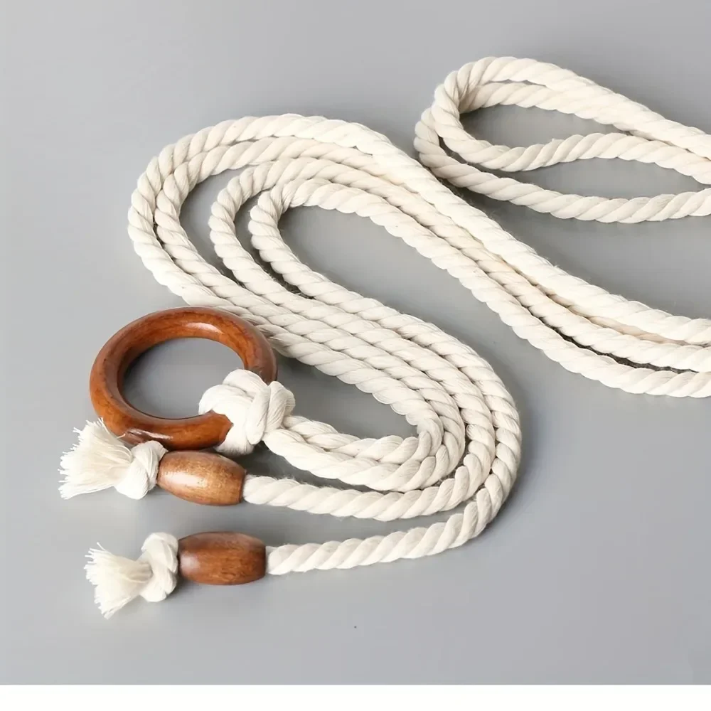 Double Layer Braided Rope Belt Solid Color Extended Vintage Tassel Sash Belt Casual Dress Waistband Girdle For Women