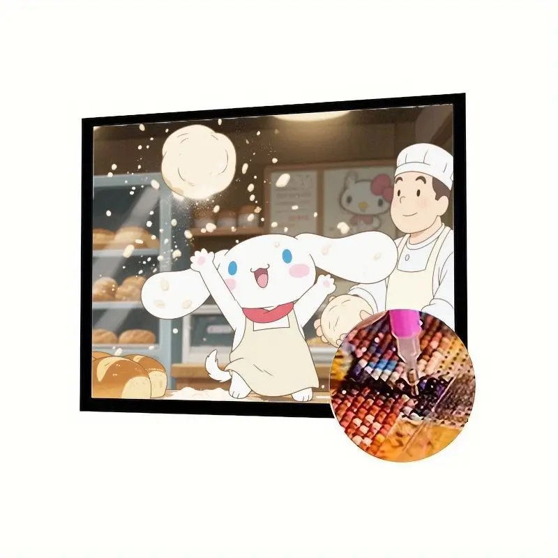 

1PC Sanrio Cinnamoroll & Baker Bakery Scene 5D DIY Full Drill Diamond Painting Kit, Cute Cartoon Hello Kitty Background Rhinesto