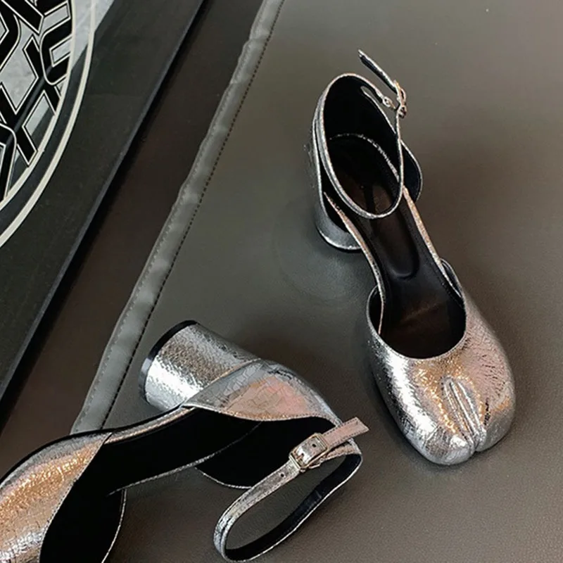 Scarpe con tacco alto donna cinturino alla caviglia décolleté in pelle nera argento punta divisa Mary Janes scarpe donna 2024 sandali con tacco