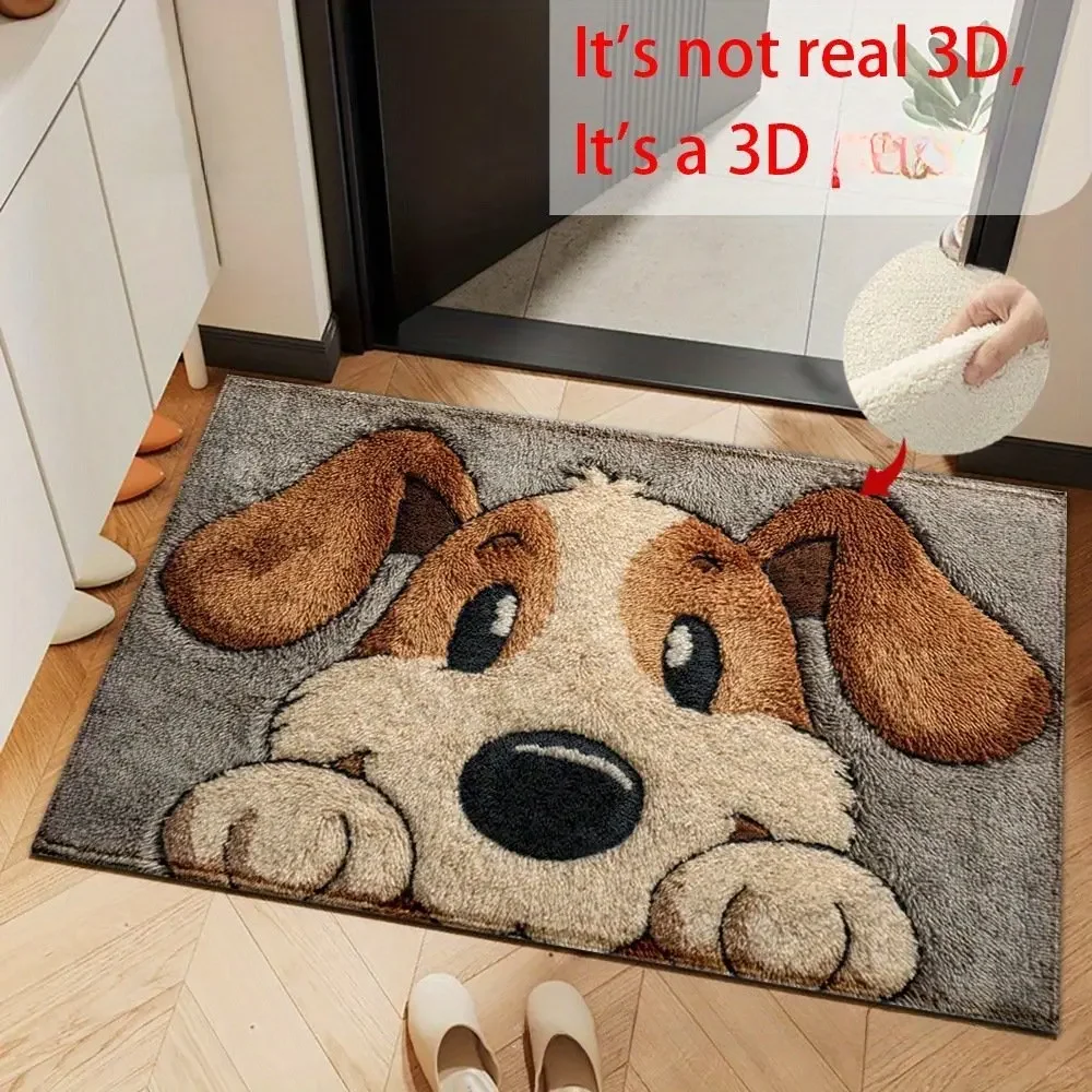 VIKAMA Cute Puppy Doormat for Front Door, Soft Crystal Velvet Welcome Mat, Non Slip Anti Fatigue Door Rug Indoor Outdoor