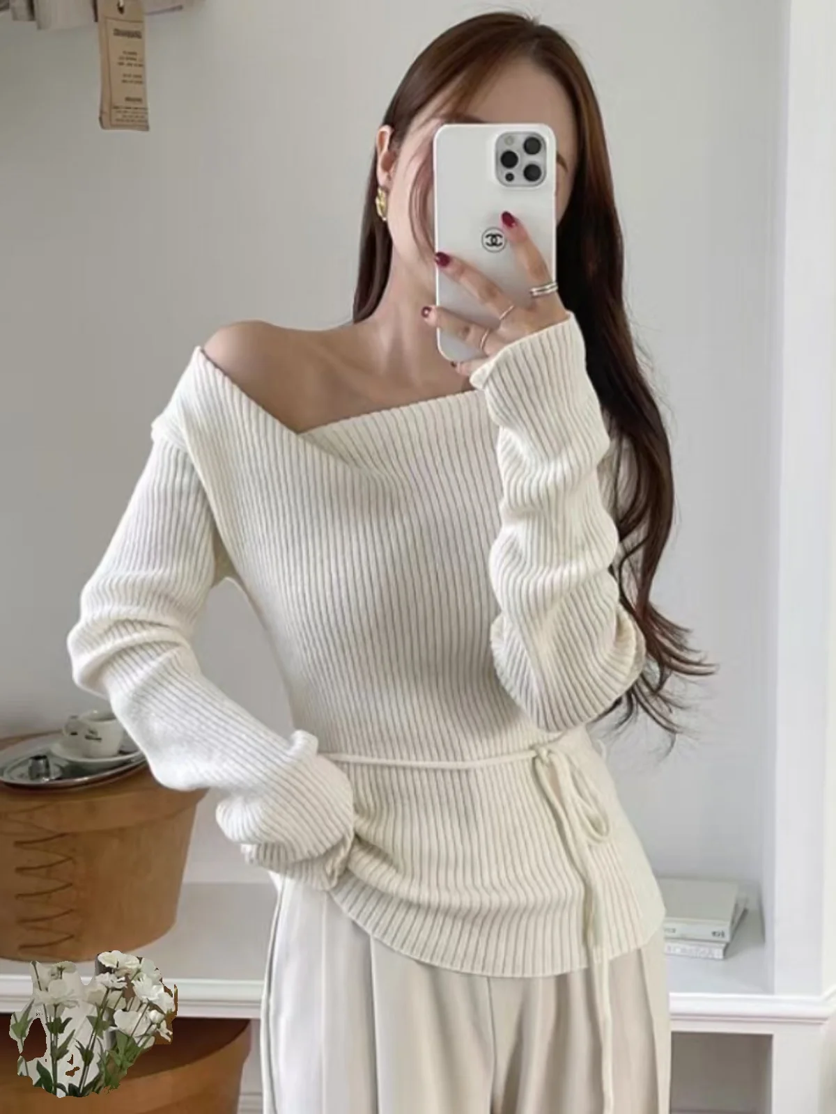 

Slim Fit Long Sve V-Ne Knitted Sweater Women's Early Spring Design Sense Belted Pure Desire Sle Korean Version Top