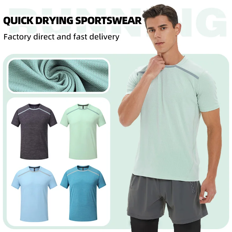 Men Fitness Clothes  Ice Silk Quick Drying Sportswear Suit Short Sleeve Sports T-shirt Shorts Running Tracksuit Gym Training Set