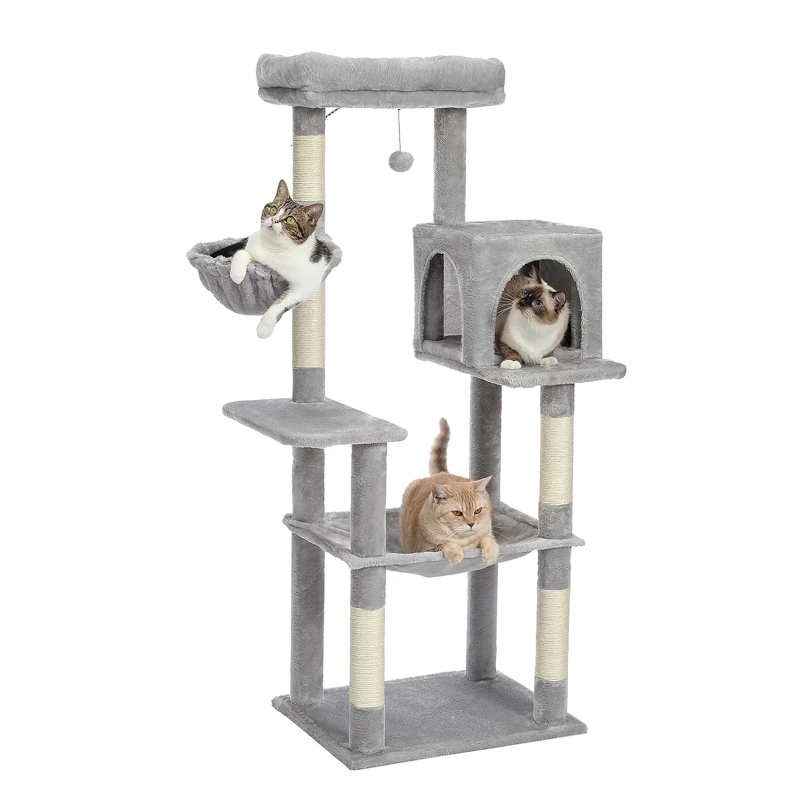 Multi-Level Cat Tree Cat Condo with Hammock Scratching Posts Kittens Cat Climbing Frame with Plush Perch Cat Toys for Play Rest