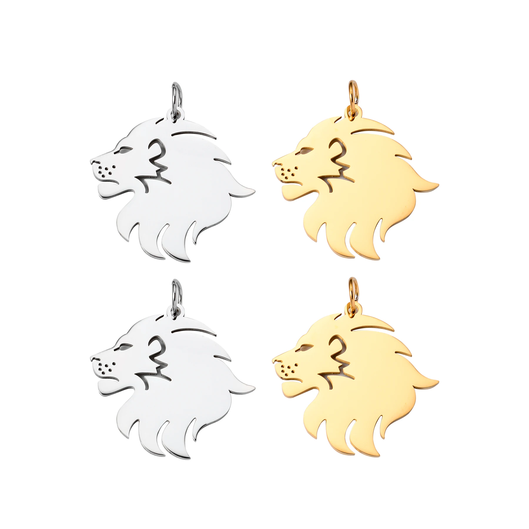 3Pcs Stainless Steel Hollow Lion Head Pendant For Men Fashion Vintage Metal Animals Charm For DIY Jewelry Making  Accessories