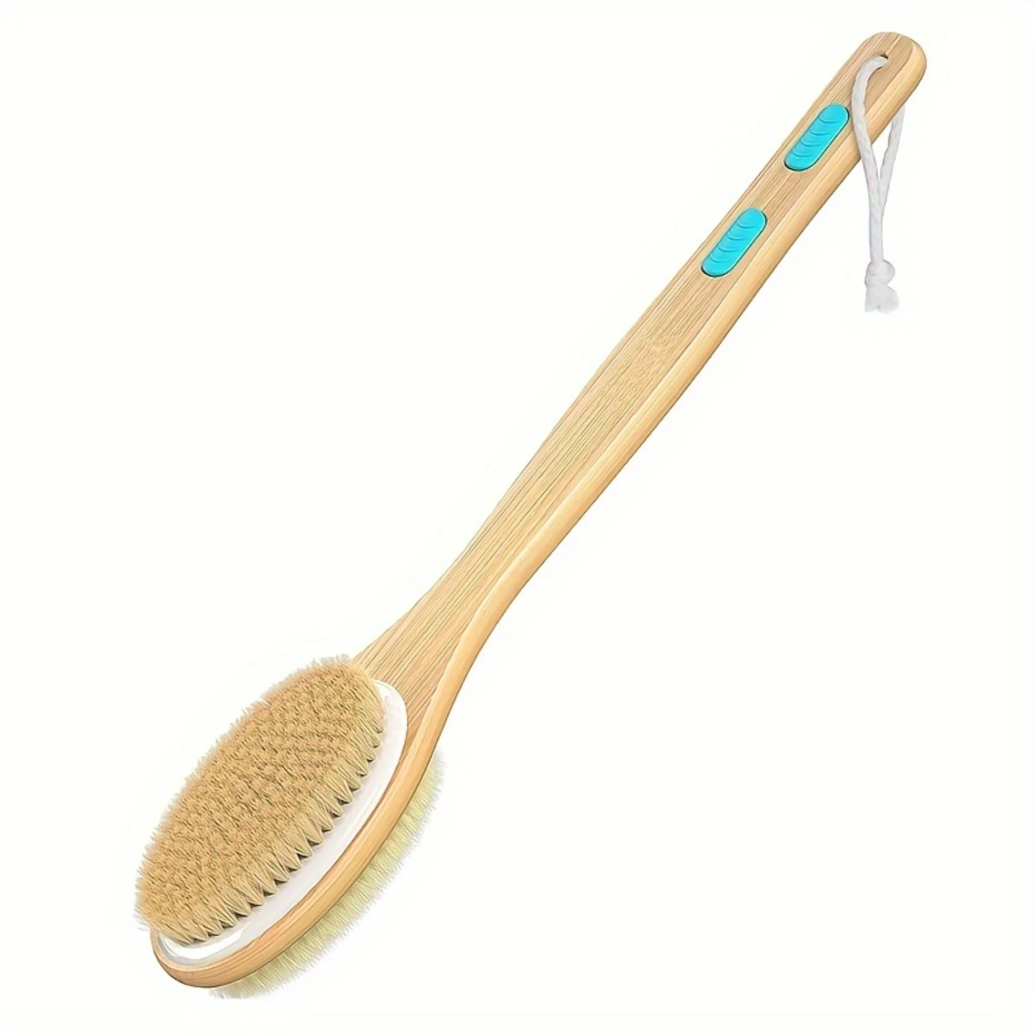 Refresh" Dual-Sided Long Handle Shower Brush - Soft & Stiff Bristles For Wet Or Dry Body Exfoliation, Nylon Fiber, Fragrance-Fre