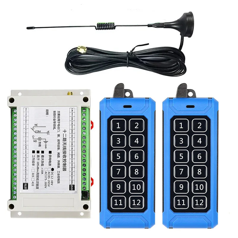 433Mhz DC12V 24V 48V 12CH 30A Relay RF Wireless Remote Control Switch Receiver Transmitter Suction Antenna For Light or Motor