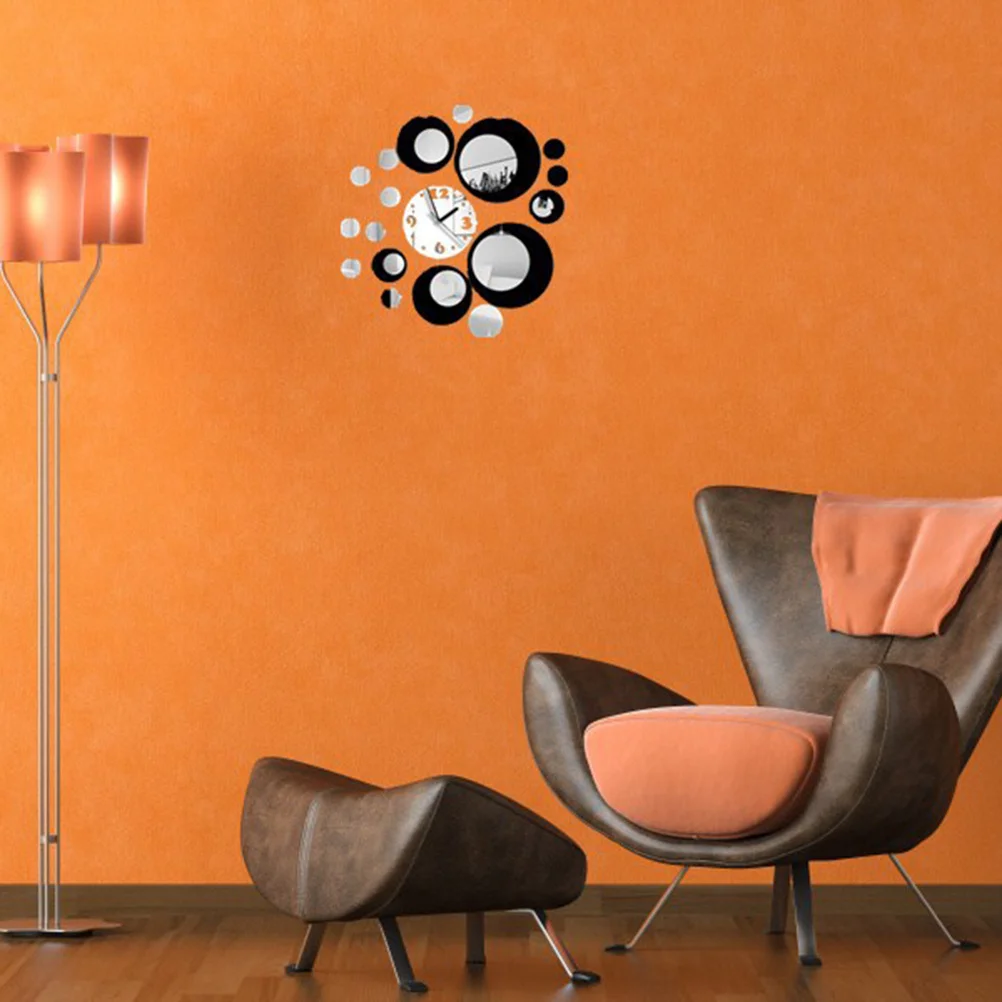 

DIY 3D Acrylic Wall Clock Mirror Stickers Black Large Size Modern Decoration for Home Office Self Adhesive Stickers Provided