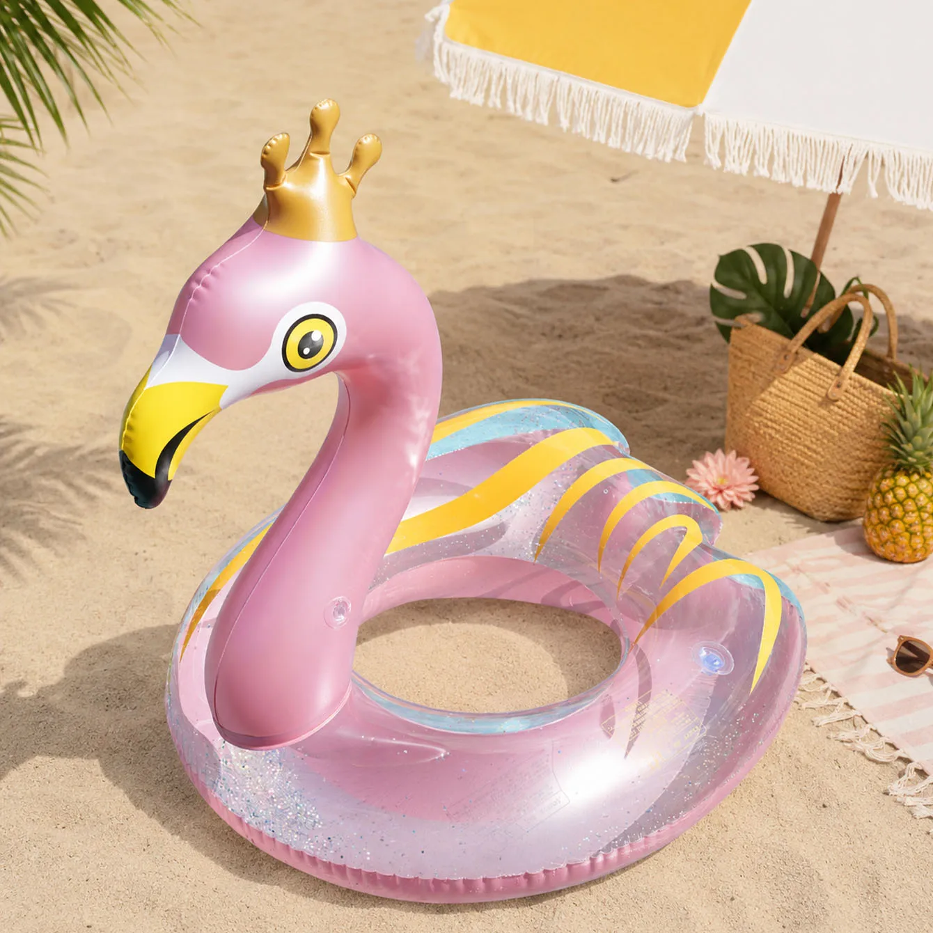 1PC Summer Inflatable Flamingo Pool Float Elegant Swimming Floaty Pool Toy with Glitters Outdoor Water Lounge Inflatable Raft