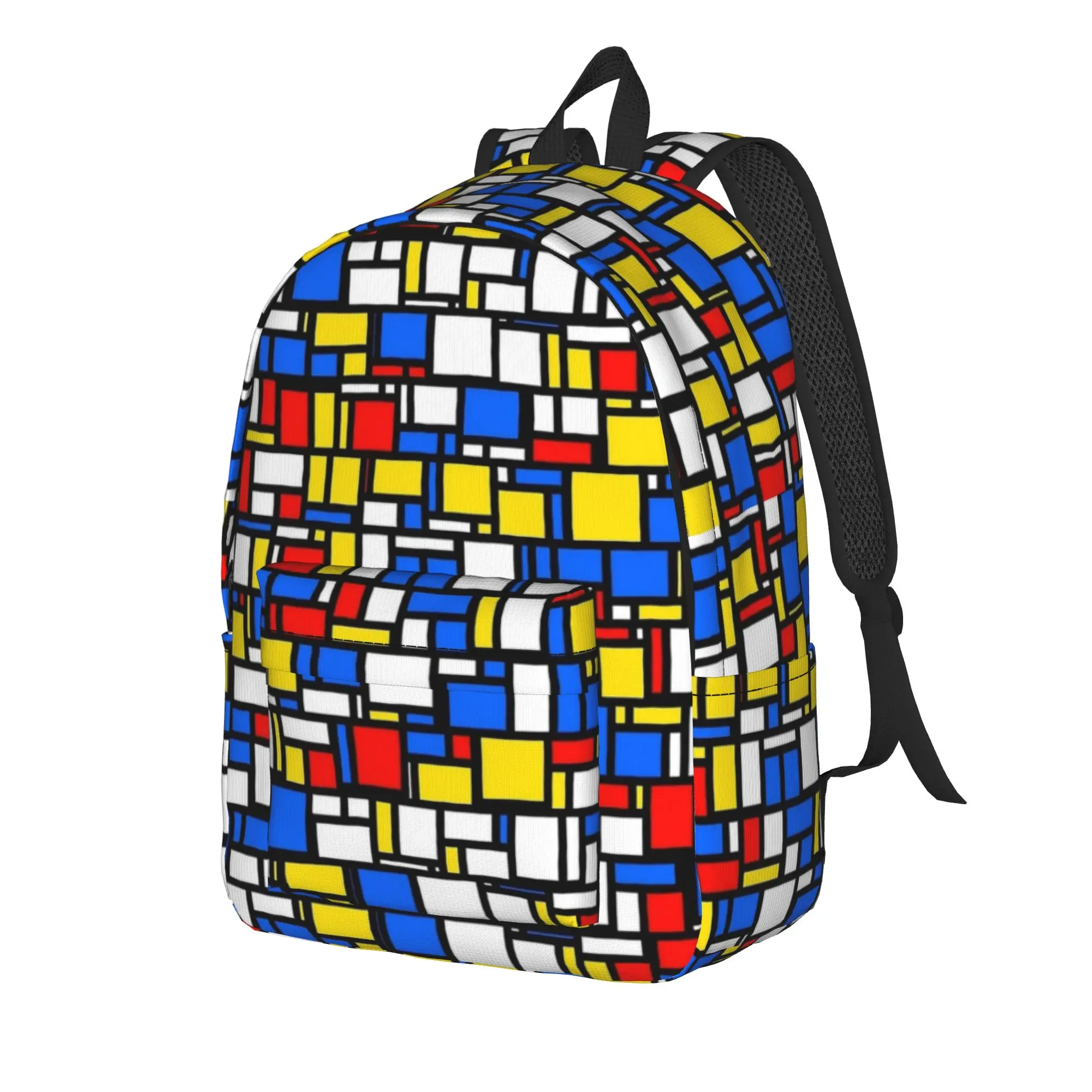 Mondrian Style Backpack Boy Girl  Big Backpacks Polyester Funny High School Bags Outdoor Style Design Rucksack