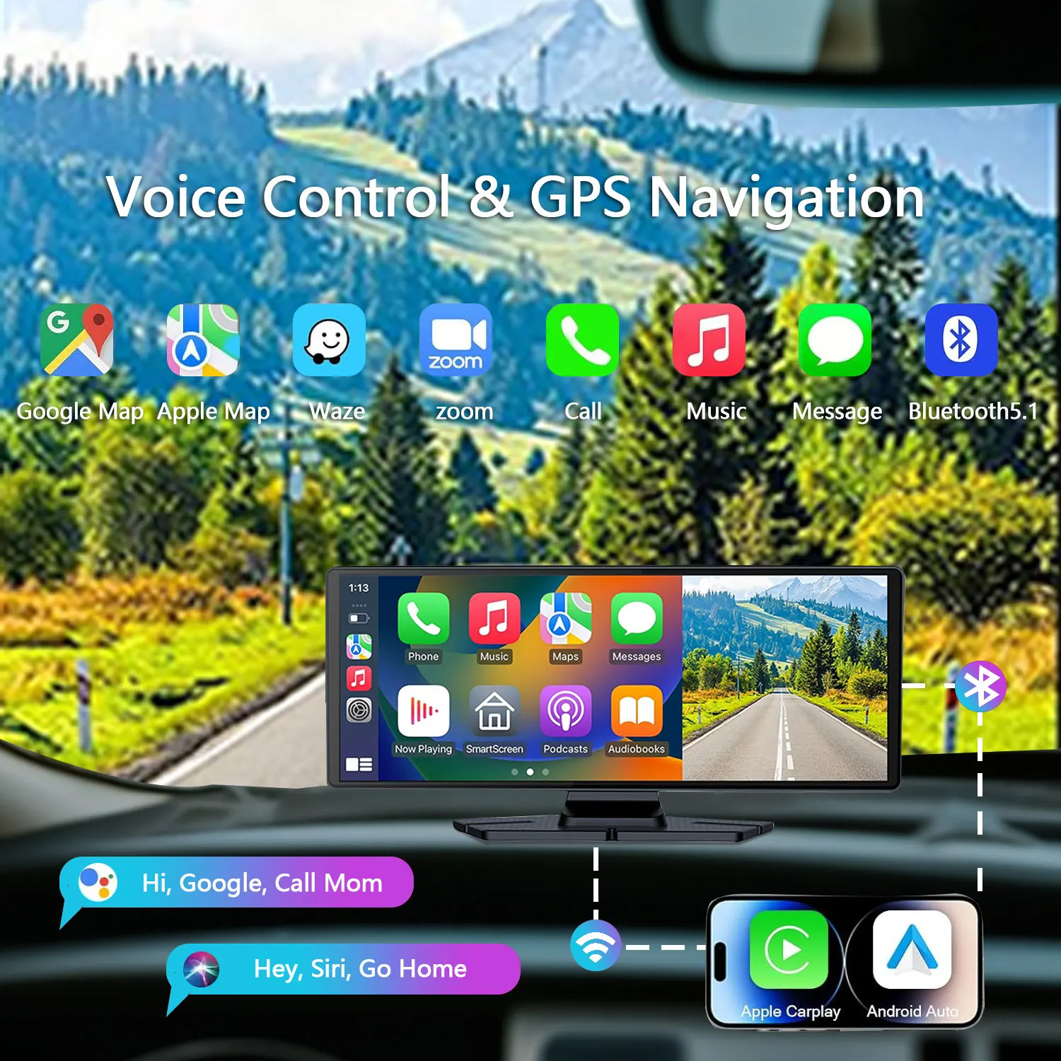 KQQ 10.26 "inteligentny ekran samochodowy z kamerą rozdzielczą 4K Carplay Android Auto przenośne samochodowe stereo z ekranem dotykowym samochodowy odtwarzacz multimedialny