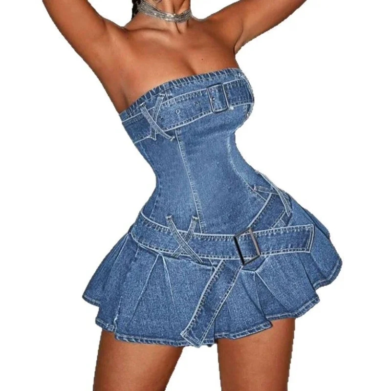 Nouvelle Robe en Jean Ajustée sans Bretelles avec Ceinture Personnalisée pour Femme – Collection Été 2026