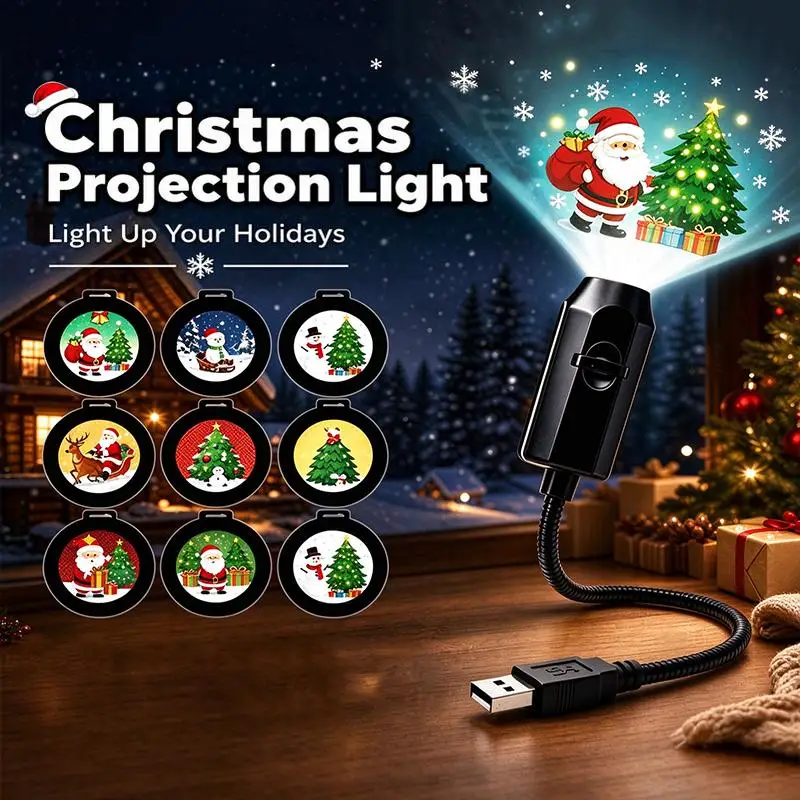 1 Set Party Xmas Decor USB Powered Christmas/Halloween Projector Lights With Santa Claus/Gingerbread Man/elk Patterns Spotlight
