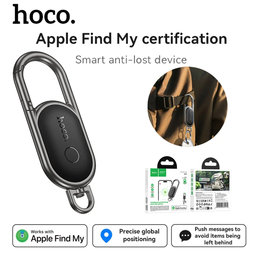

HOCO E91J Mini GPS Tracker Smart Tag Keychain Compatible with iOS Find My App Pet Dog Cat Child Car Locator for Lost Device Zinc