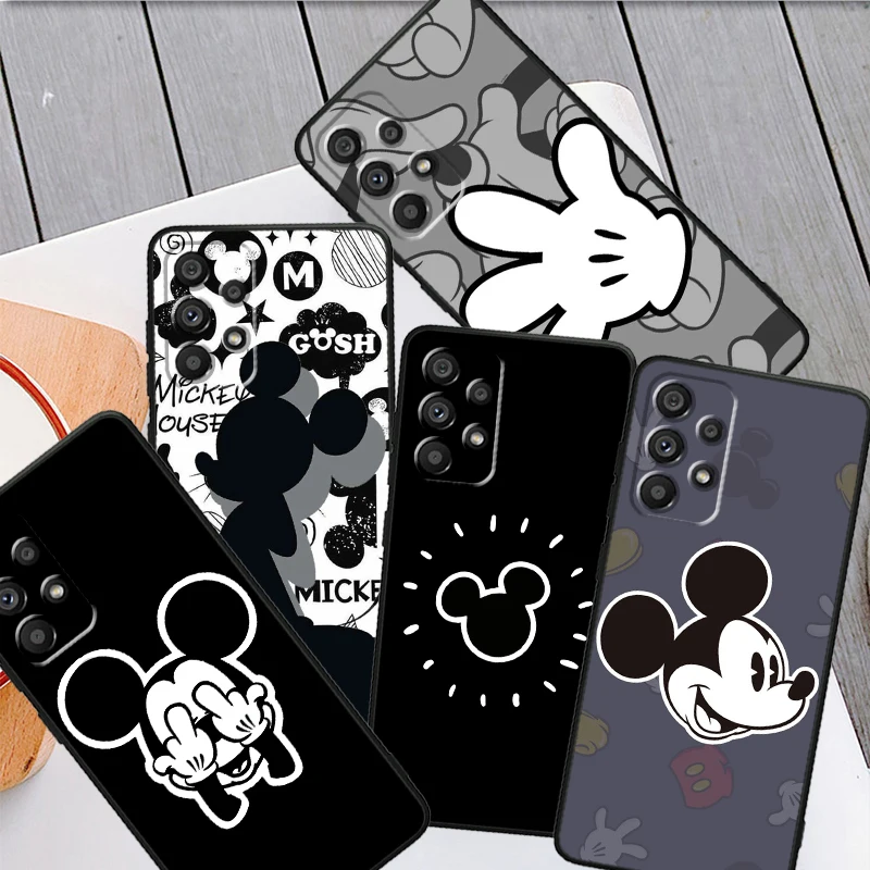 

Disney Mickey Cute Logo For Samsung Galaxy A73 A72 A55 A54 A53 A52S A34 A33 Shockproof TPU Soft Black Phone Case