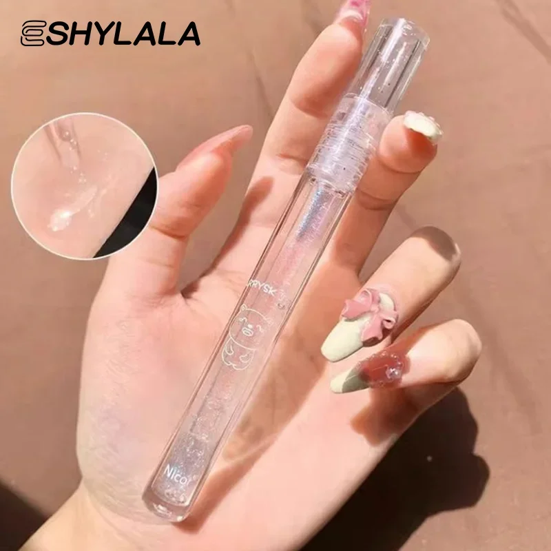 Brillo de labios transparente de diamante fino azul, esmalte de labios seductor nacarado, labios brillantes, maquillaje de bálsamo de aceite de labios de gelatina resistente al agua de larga duración