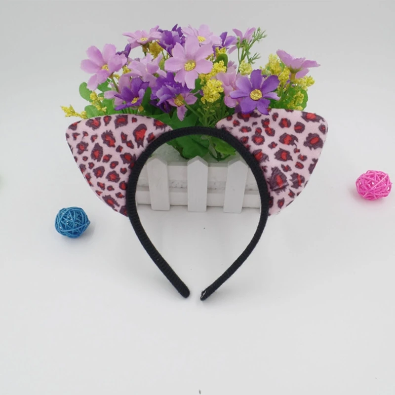 Leopard for Cat Ear Headband for Cat Ear Hair Hoops Night Party Anime Hairband Cow Tiger Print Headbands Clip Animal Hai