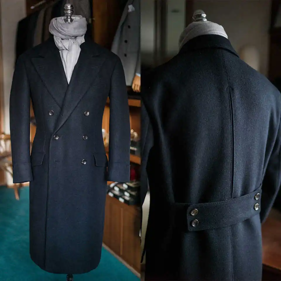 Vintage Winter Men Woolen Overcoat Double Breasted Long Jacket Smart Casual Daily England Style Business Coat Custom Made